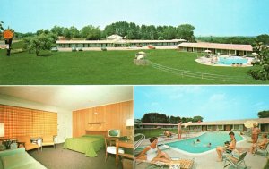 Vintage Postcard Brick Tower Motel Room Swimming Pool Concord New Hampshire N.H.