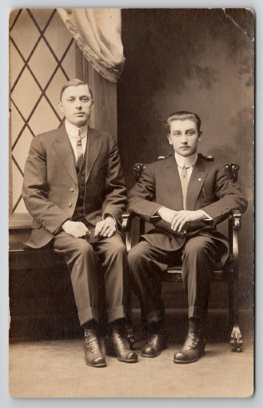 RPPC Two Attractive Young Men c1910 Chas Wagner & Weinold Photo Postcard M25