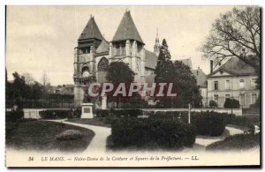 Old Postcard Le Mans Our Lady of Couture Square and the Prefecture