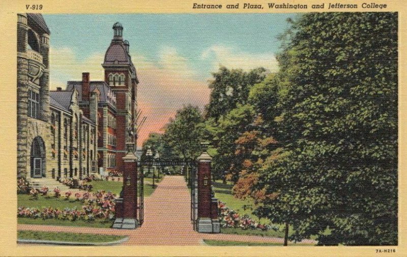 Postcard Entrance and Plaza Washington + Jefferson College Washington PA