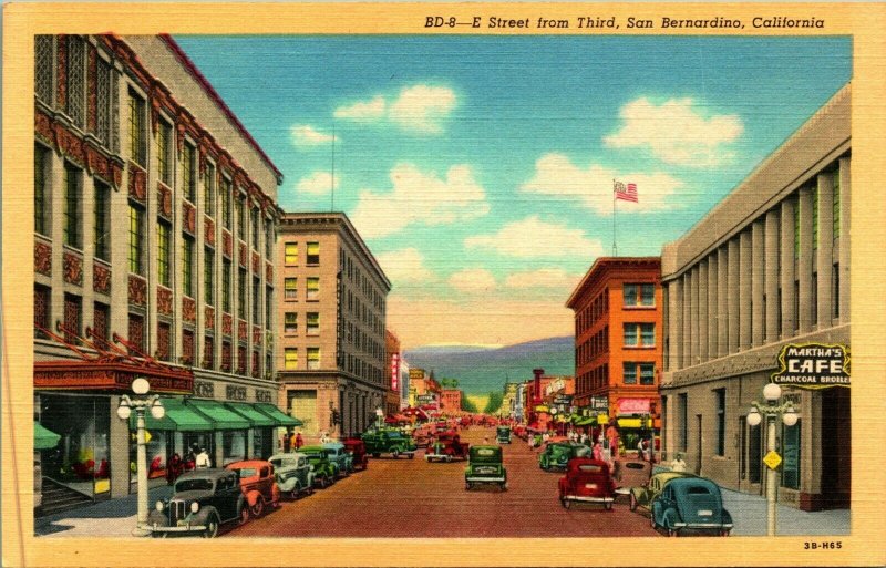 E Street From Third San Bernardino California CA UNP Linen Postcard