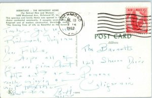 Aerial View Postcard Hermitage The Methodist Home Richmond VA Postmarked 1962