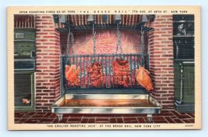 Postcard New York City The Brass Rail Restaurant English Meat Roasting Jack I7