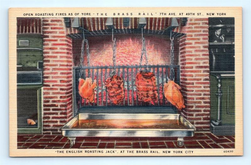 Postcard New York City The Brass Rail Restaurant English Meat Roasting Jack I7