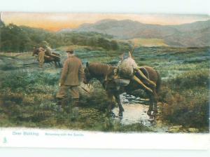 c1910 Hunting DEAD DEER ON BACK OF HORSE BESIDE HUNTER AC5760