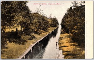Cadillac Michigan MI, Scene on Canal, Water Reflection, Trees,  Vintage Postcard