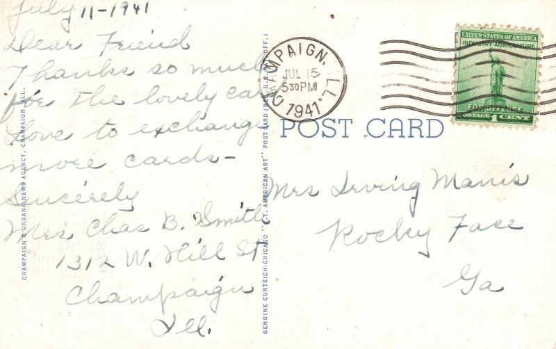 1941 Gregory Hall University Of Illinois Champaign-Urbana IL Vintage Postcard