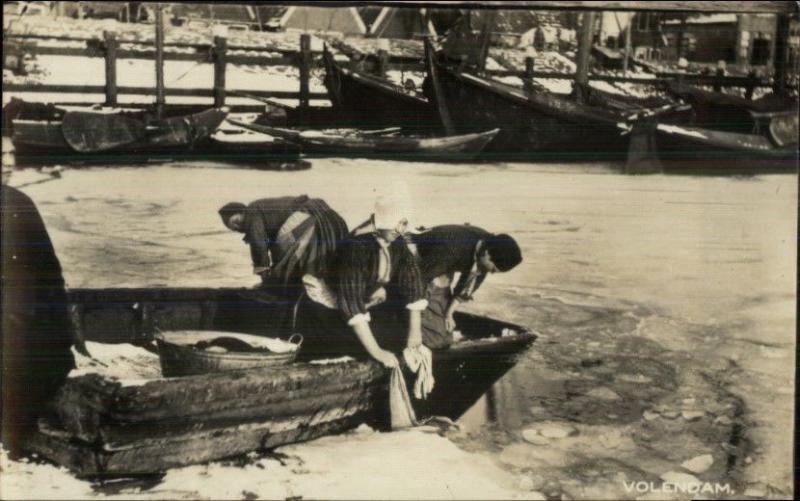 Volendam Holland Fishing Men & Woman Real Photo Postcard