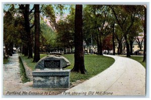 1911 Entrance to Lincoln Park Showing Old Mill Stone Portland ME Postcard 