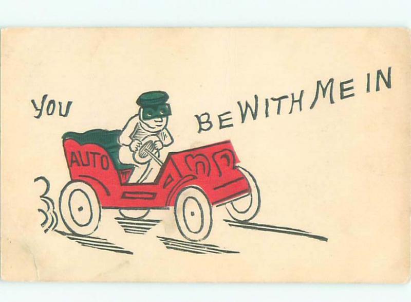 Pre-Linen Comic MAN SPEEDING IN ANTIQUE CAR AB9235