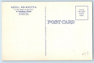 St Petersburg Florida FL Postcard Hotel Poinsettia Interior Lobby 1940 Unposted