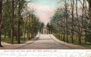 Vintage Postcard 1907 Band Stand & Mall Druid Hill Park Baltimore Maryland MD