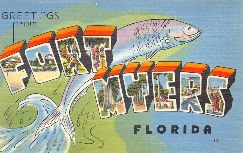 Greetings From Fort Myers FL Tichnor Bros. Publisher Postcard