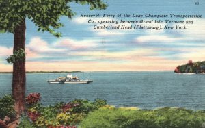 Vintage Postcard 1930's Roosevelt Ferry Lake Champlain Transportation Plattsburg