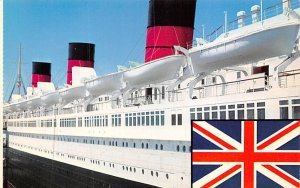 Queen Mary's clean white side contrasts Long Beach CA