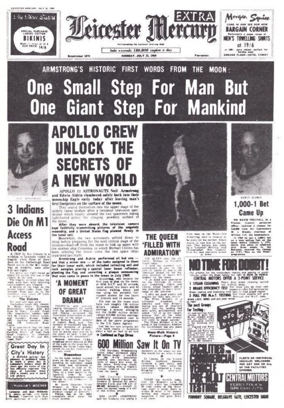 Neil Armstrong Edwin Aldrin Space Rocket NASA Leicester Newspaper Cover