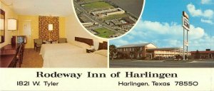 Harlingen Texas 1960s Oversize Postcard Rodeway Inn Motel Multiview Room