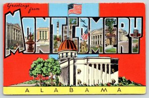 Montgomery Alabama~Large Letter Linen Postcard~Planes Over Cadet Parade~1940s