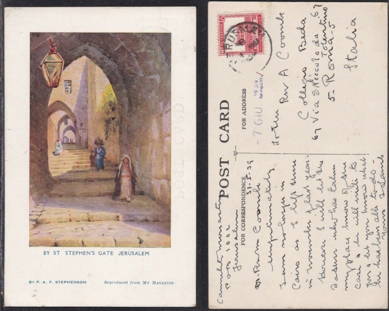 St Stephan’s Gate Israel Palestine British Mandate PC 1939 Jerusalem to Italy