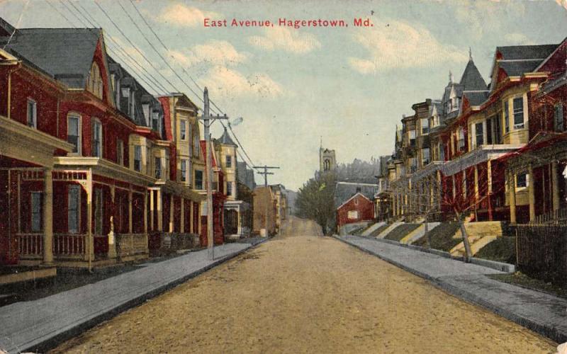 Hagerstown Maryland East Ave Street Scene Historic Bldgs Antique Postcard K38637