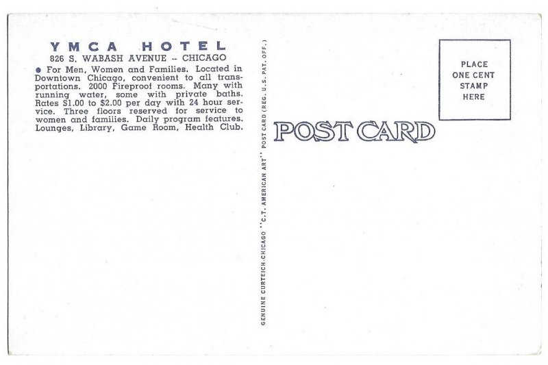 YMCA Hotel, Chicago, unused linen American Art, cars