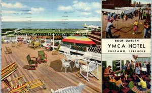 1940s Roof Garden YMCA Hotel Chicago Illinois Postcard