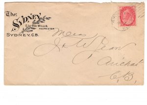 The Sydney, Willis Proprietor Cover, Victoria Stamp Used 1902, Nova Scotia