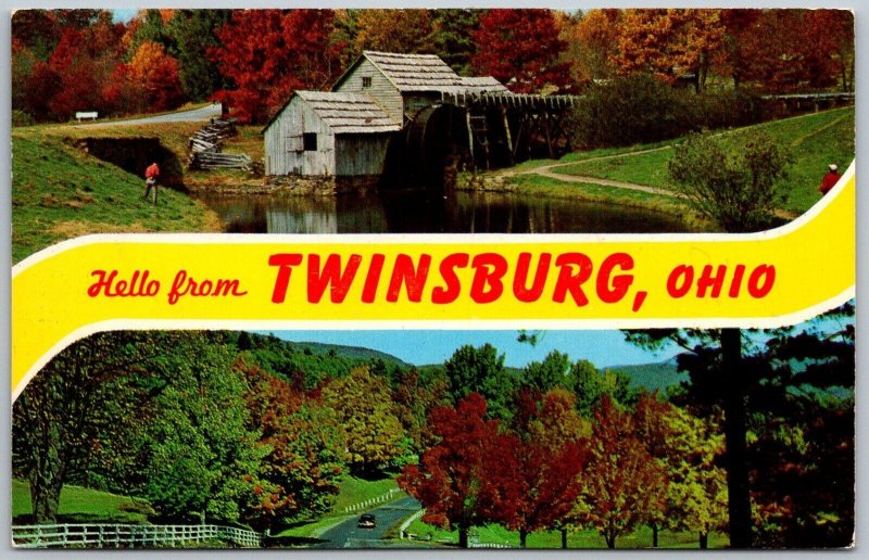 Twinsburg Ohio 1963 Banner Postcard Mill and Fall Foliage