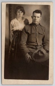 RPPC Handsome US Soldier And His Lovely Lady SW1 Era Photo Postcard P27