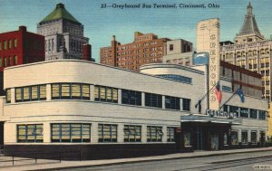 VINTAGE POSTCARD GREYHOUND BUS TERMINAL CINCINNATI OHIO c. 1940 VERY FRESH LINEN