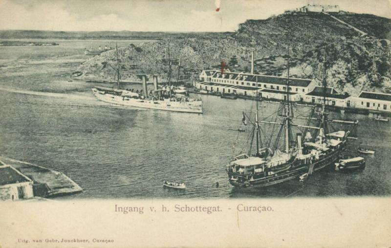 curacao, N.W.I., WILLEMSTAD, Entrance Schottegat Harbour, Steamer (1899)