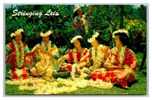 Vintage 1960's Postcard Beautiful Women Stringing Leis in Hawaii