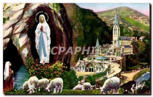 Old Postcard Lourdes Basilica and I & # 39Apparition