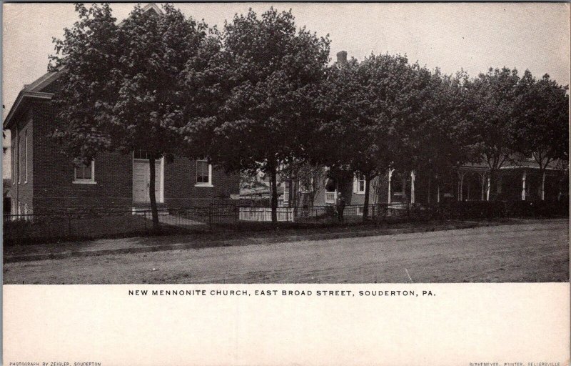 Postcard New Mennonite Church East Broad Street Souderton PA