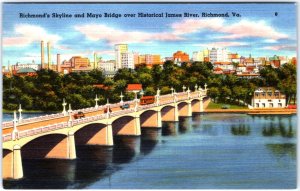 VINTAGE POSTCARD MAYO BRIDGE OVER HISTORICAL JAMES RIVER AT RICHMOND VIRGINIA