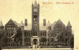 Circa 1910 High School East Liverpool, OH Vintage Post Card Clock