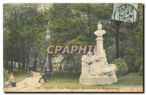 Old Postcard Paris Parc Monceau monument Maupassant