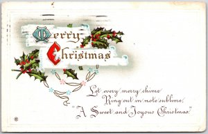 1914 Merry Christmas Green Leaves With A Note Holiday Message Greetings Postcard