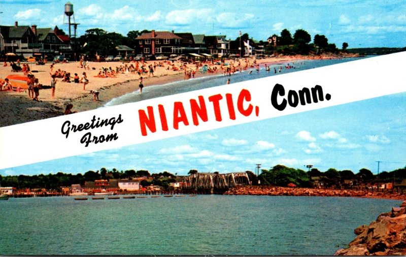 Connecticut Niantic Greetings From Showing Crescent Beach Naintic Bay and Rai...