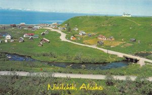 NINILCHIK, Alaska AK   VILLAGE~RUSSIAN CHURCH ON HILL  Bird's Eye View  Postcard
