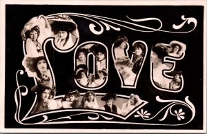 Real Photo Postcard Large Letter LOVE Filled with Faces of Women