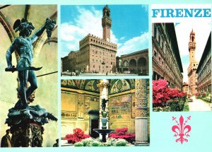 Postcard The Perceus Old Palace Yard Monument Streets & Buildings Florence Italy