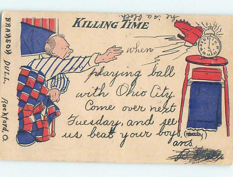 Pre-1907 comic KILLING TIME - MAN BREAKS HIS ALARM CLOCK HL2126