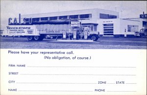 Tractor Trailer Truck CLINTON MASS on Side CALSO Truck Stop Gas Postcard