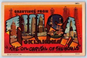 c1940 Greetings From Tulsa Oil Capital Towers Oklahoma Correspondence Postcard