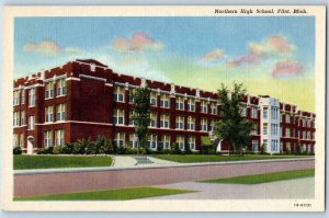 c1940's Northern High School Campus Building Landscape Flint Michigan Postcard