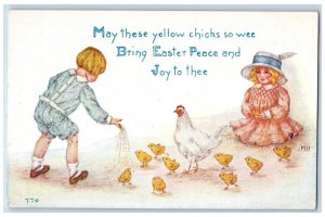 c1910's Easter Children Feeding Chicken Hen Chicks Posted Antique Postcard