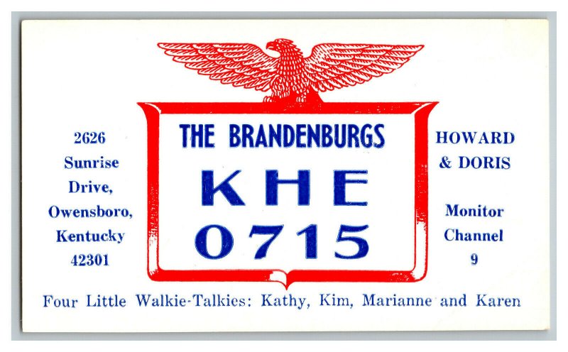 QSL Radio Card From Owensboro Kentucky KHE 0715 