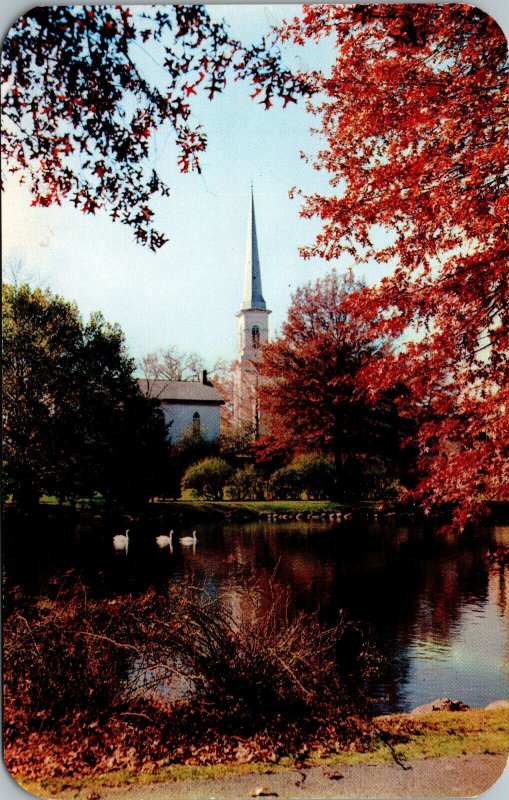 Vtg Westfield NJ Mindowaskin Park Lake Presbyterian Church 1950s Chrome Postcard