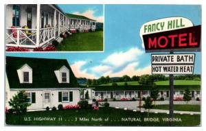 1950s/60s Fancy Hill Motel, Natural Bridge, VA Postcard